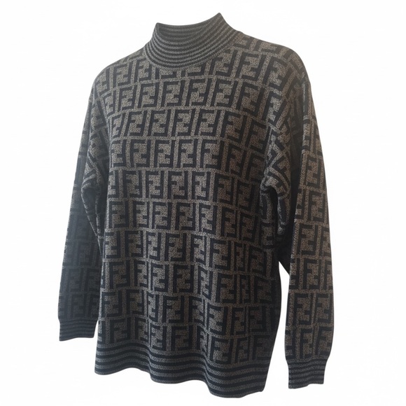 Fendi Black and Brown Zucca Vintage Turtleneck Sweater - Picture 2 of 6